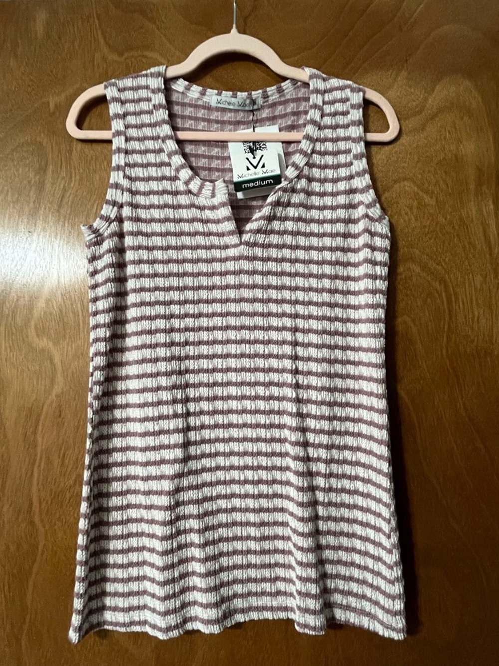 Michelle Mae Mauve & Cream Striped Ribbed Knit Tank